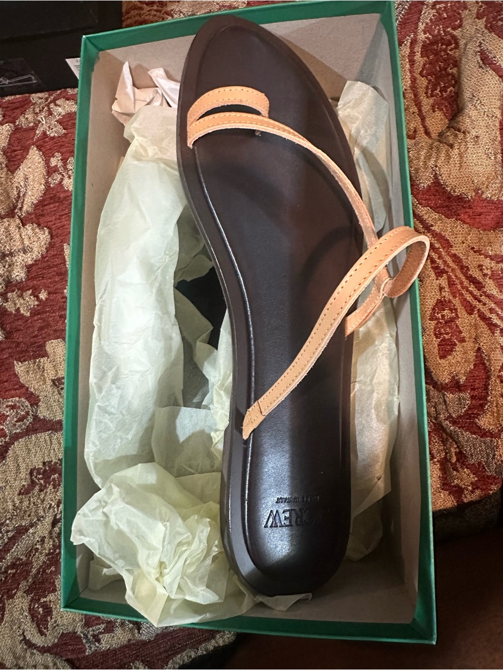 J. Crew Peach Strap Slide with Chocolate Footbed